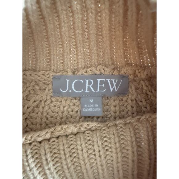J.CREW Beige Chunky Cotton Knit Sweater Mock Neck Fisherman Preppy Heritage M - Picture 2 of 5